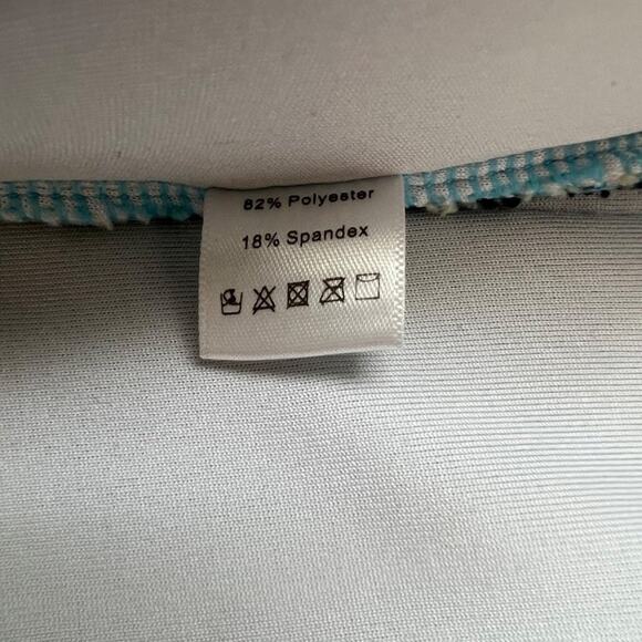 Zig Zag Embroidered Bandeau Crop Top Womens Small Turquoise White Wide Strap - Picture 7 of 10